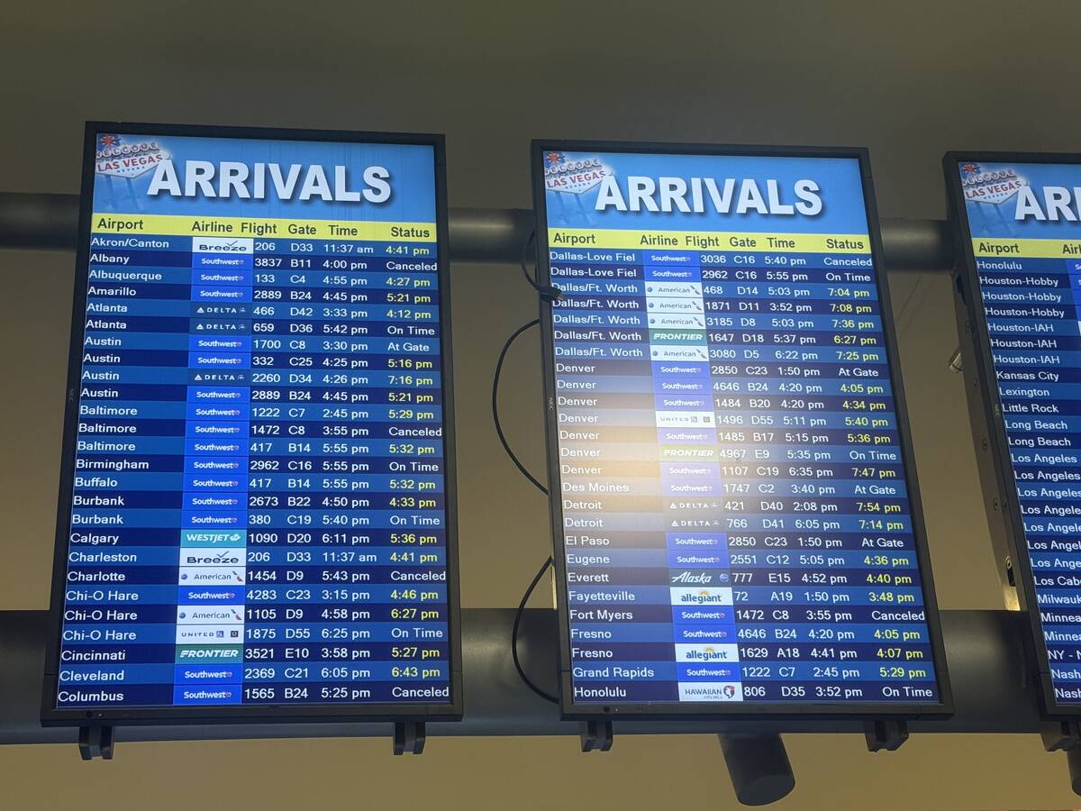 Harry Reid International Airport experienced flight delays and cancellations due to winter stor ...