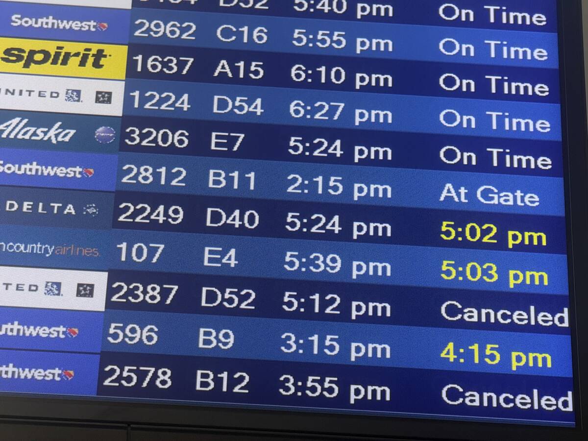 Harry Reid International Airport experienced flight delays and cancellations due to winter stor ...