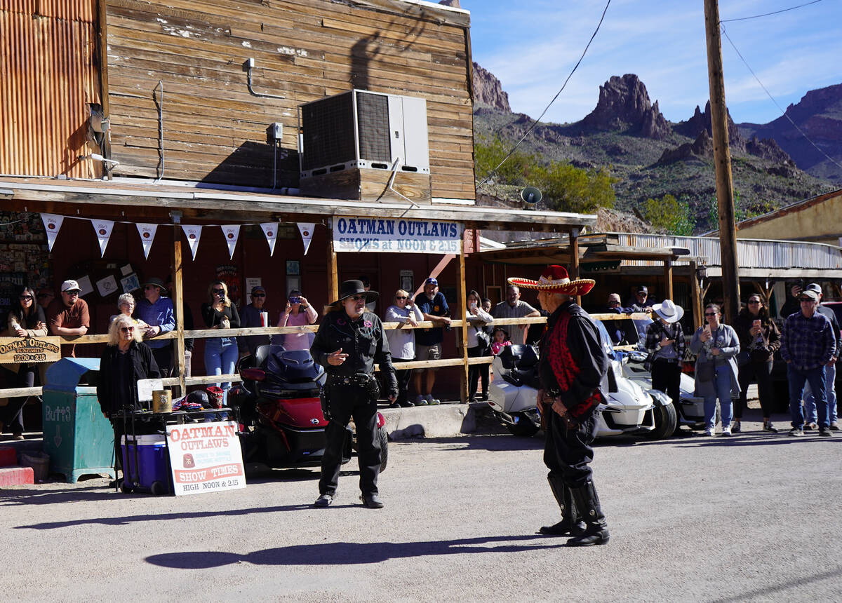 Staged Wild West gunfights take place at high noon on old Route 66 in Oatman, Ariz. (Natalie Burt)