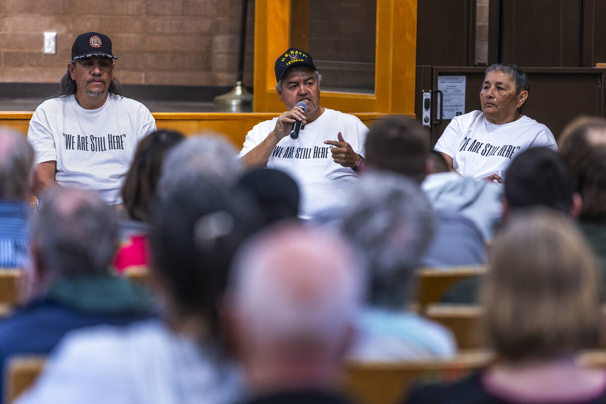 Timbisha Shoshone tribal Secretary-Treasurer George Gholson speaks before tribal members and gu ...