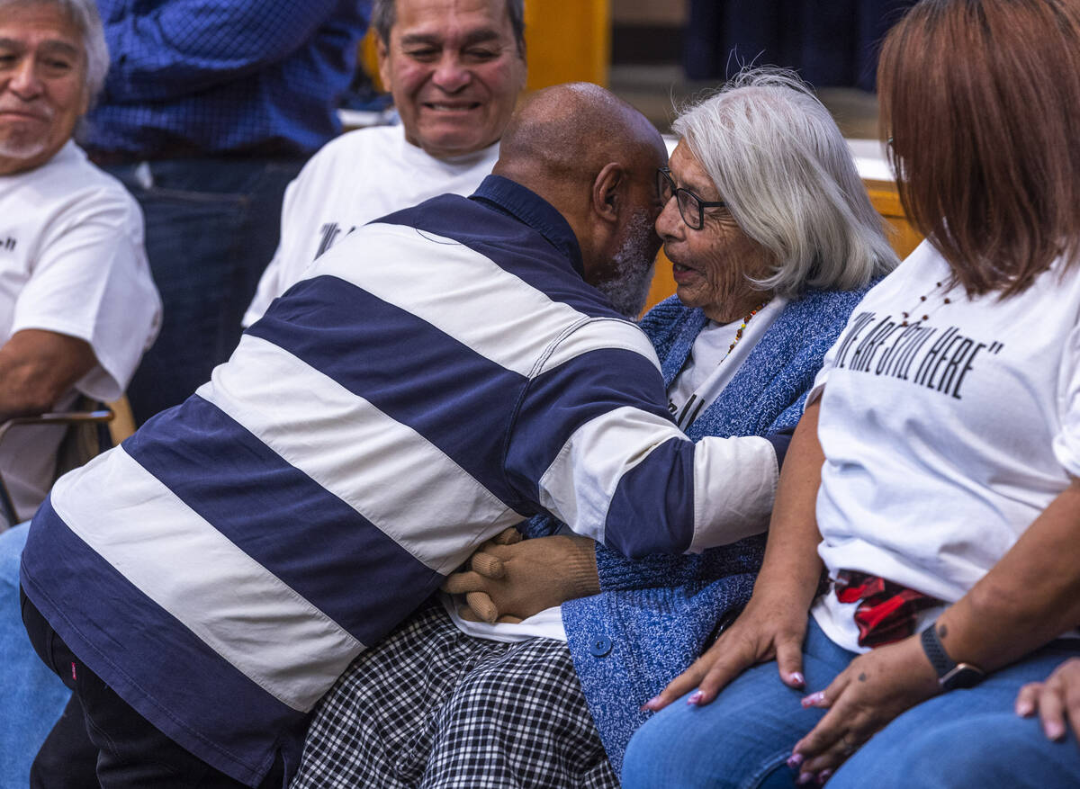 Timbisha Shoshone tribal elder Pauline Esteves, 101, is greeted by former Death Valley National ...
