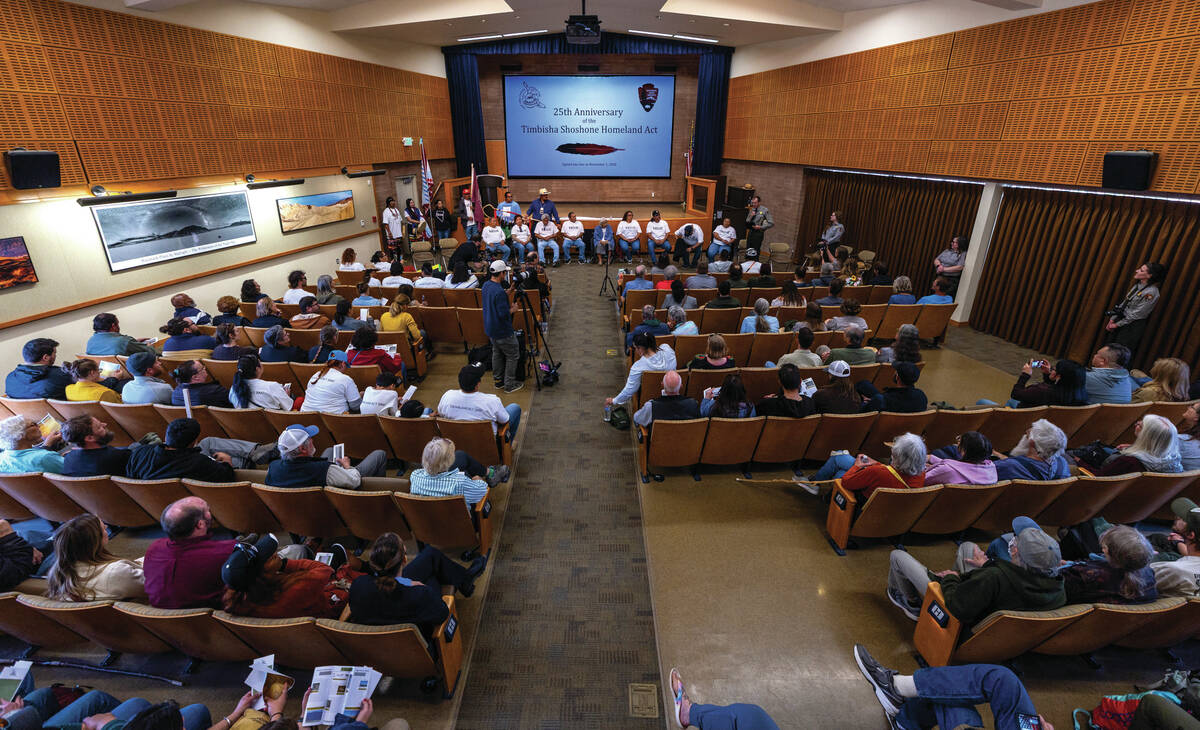 Timbisha Shoshone tribal members and guests gather at the visitors center to celebrate the 25th ...