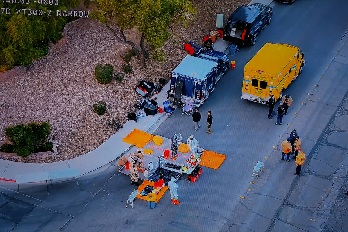 Aerial footage shows an investigation being conducted during a press briefing about a warrant t ...