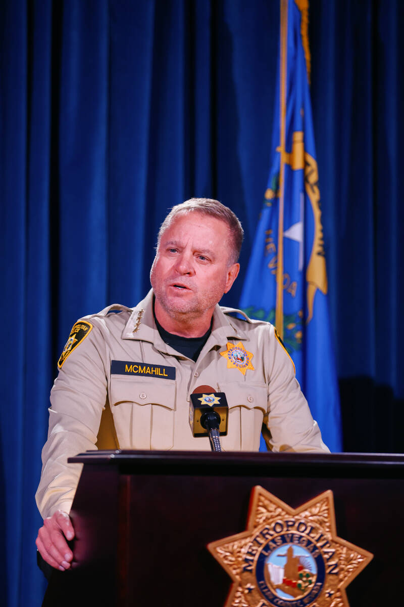 Clark County Sheriff Kevin McMahill speaks during a press briefing about a warrant that was ser ...