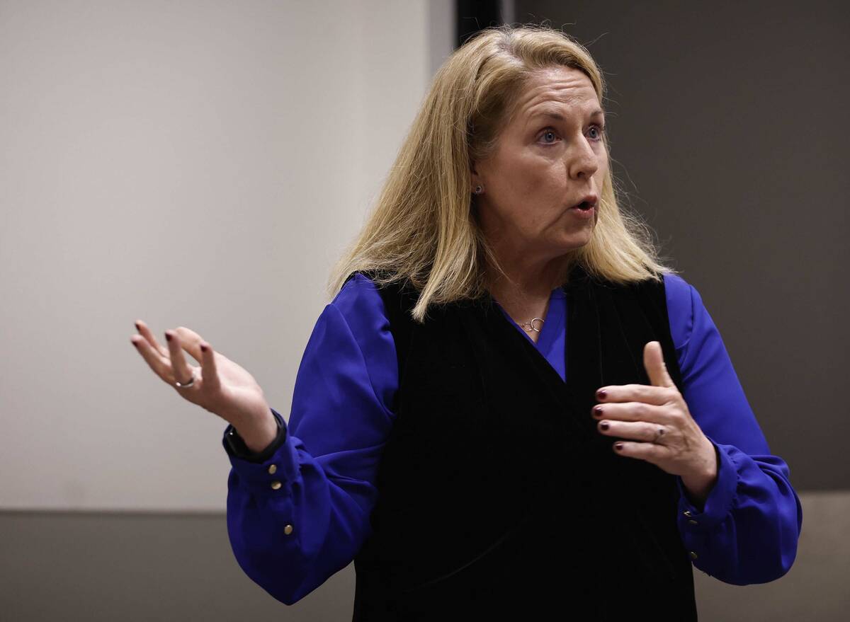 Mayoral candidate Hollie Chadwick speaks during a forum at Black Mountain Recreation Center Mon ...