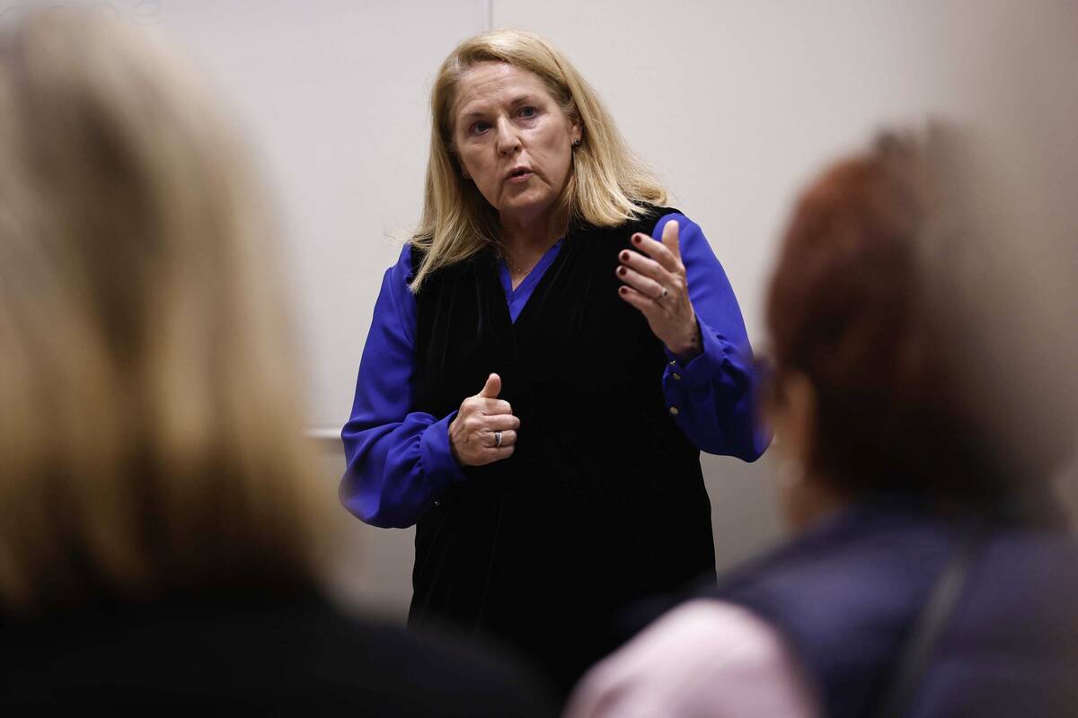 Mayoral candidate Hollie Chadwick speaks during a forum at Black Mountain Recreation Center Mon ...