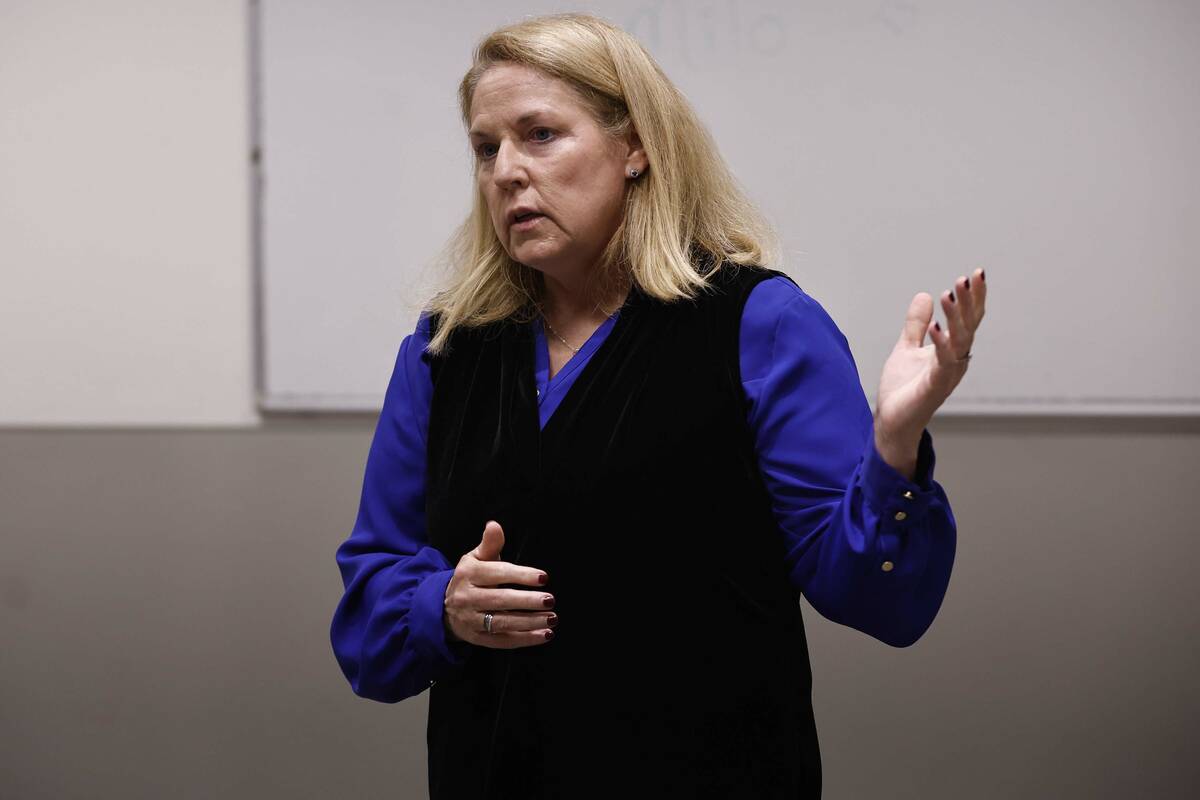 Mayoral candidate Hollie Chadwick speaks during a forum at Black Mountain Recreation Center Mon ...