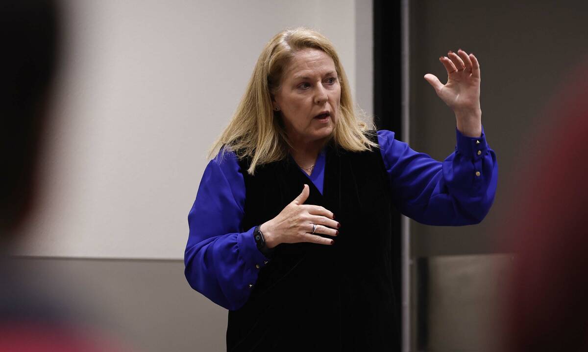 Mayoral candidate Hollie Chadwick speaks during a forum at Black Mountain Recreation Center Mon ...