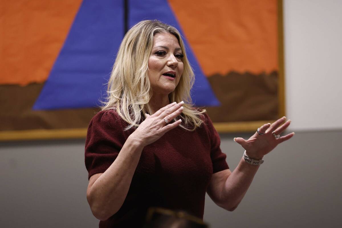 Henderson Mayor Michelle Romero speaks during a forum at Black Mountain Recreation Center Monda ...