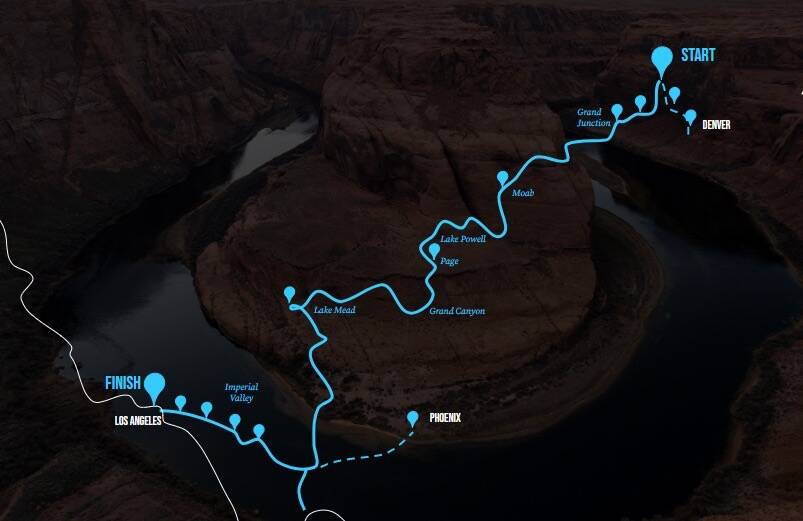 Mina Guli's planned path along the Colorado River is seen in a provided map. (Thirst Foundation)