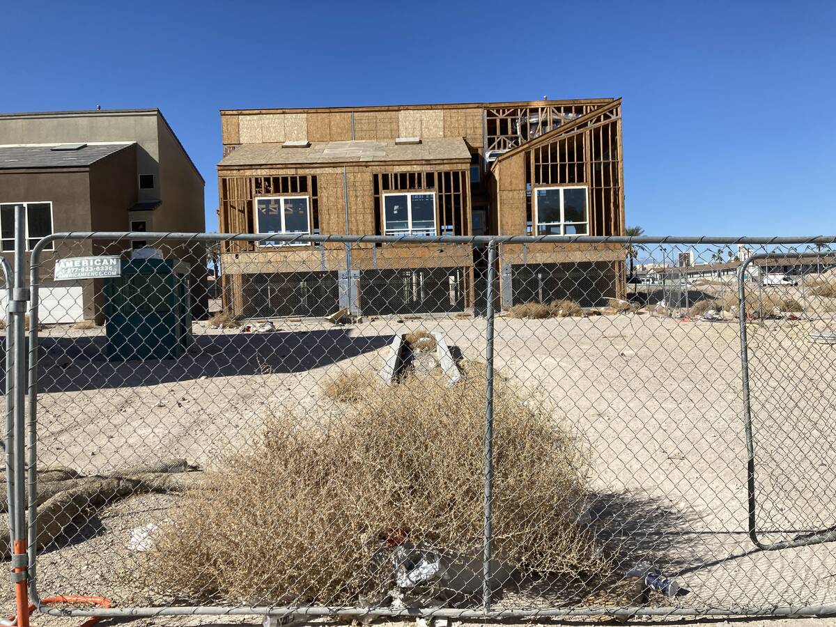 An unfinished townhouse complex at the corner of Fremont Street and Charleston Boulevard in Las ...