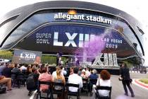Confetti cannons erupted in celebration outside Allegiant Stadium on Monday, March 30, 2026, af ...