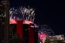 Fireworks go off from Resorts World in celebration of the U.S. Semiquincentennial on Sunday, Ju ...