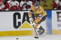 Golden Knights right wing Pavel Dorofeyev (16) skates with the puck during the first period of ...