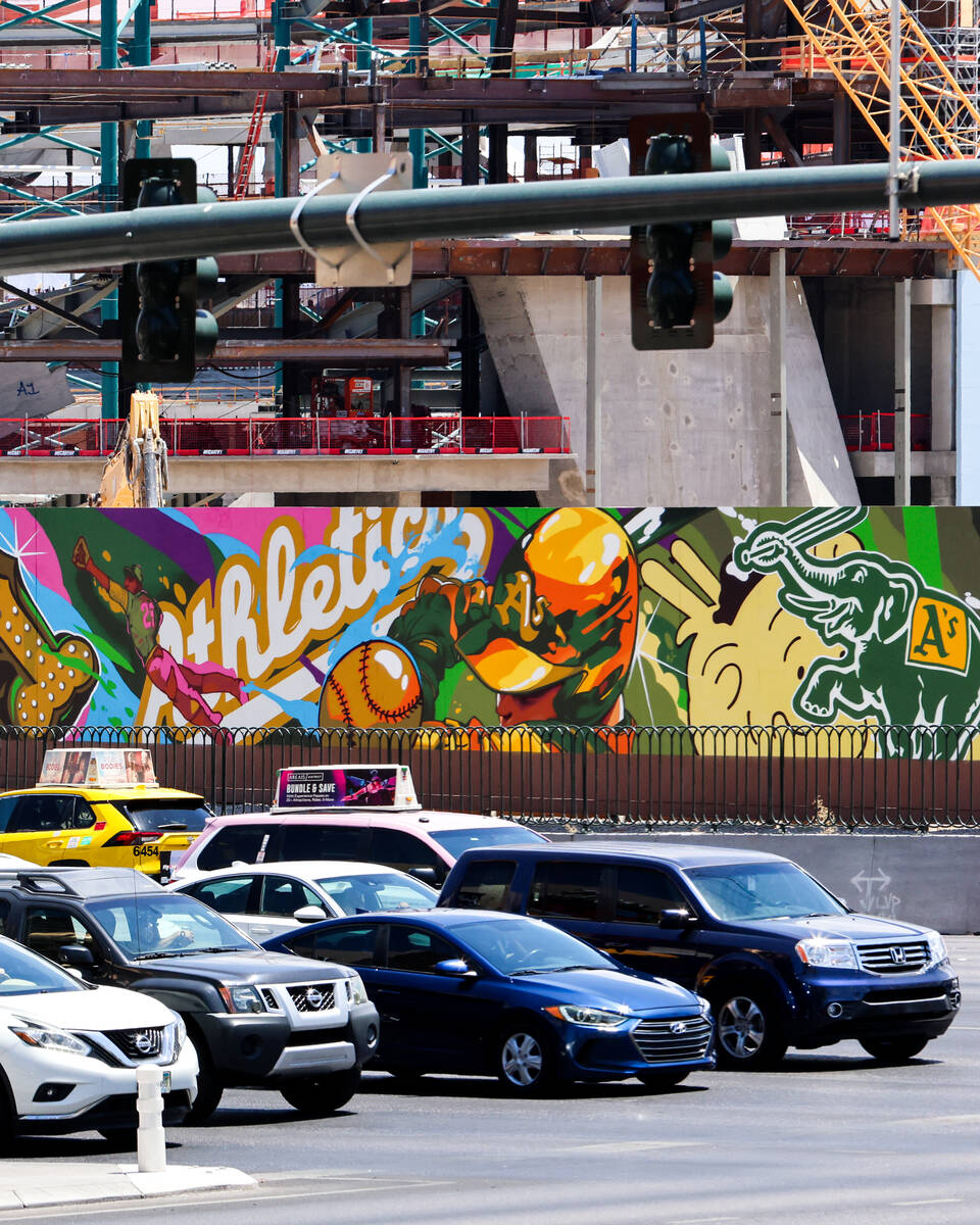 A mural painted by Las Vegas muralist and tattoo artist Brett Rosepiler, is seen along the cons ...