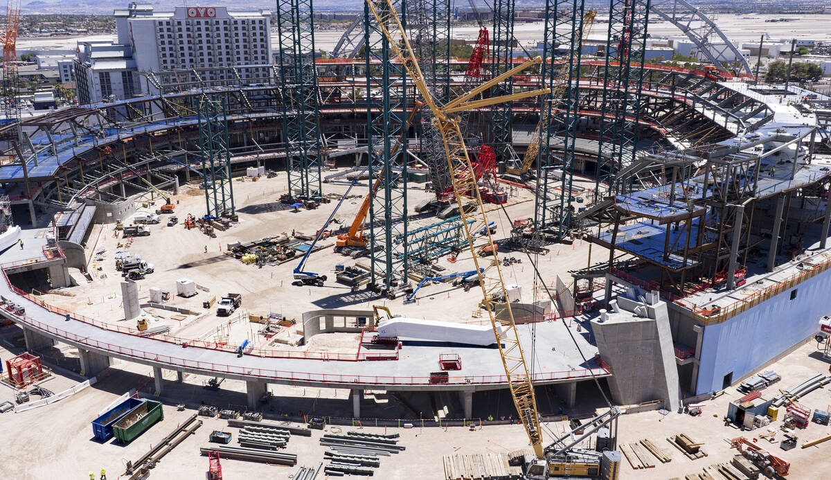 Construction continues on the Athletics' ballpark on the Las Vegas Strip on June 29, 2026, in L ...