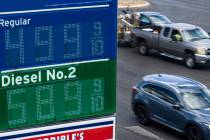 Gas prices are displayed at Terrible's, on Friday, July 24, 2026, in Las Vegas. (Bizuayehu ...
