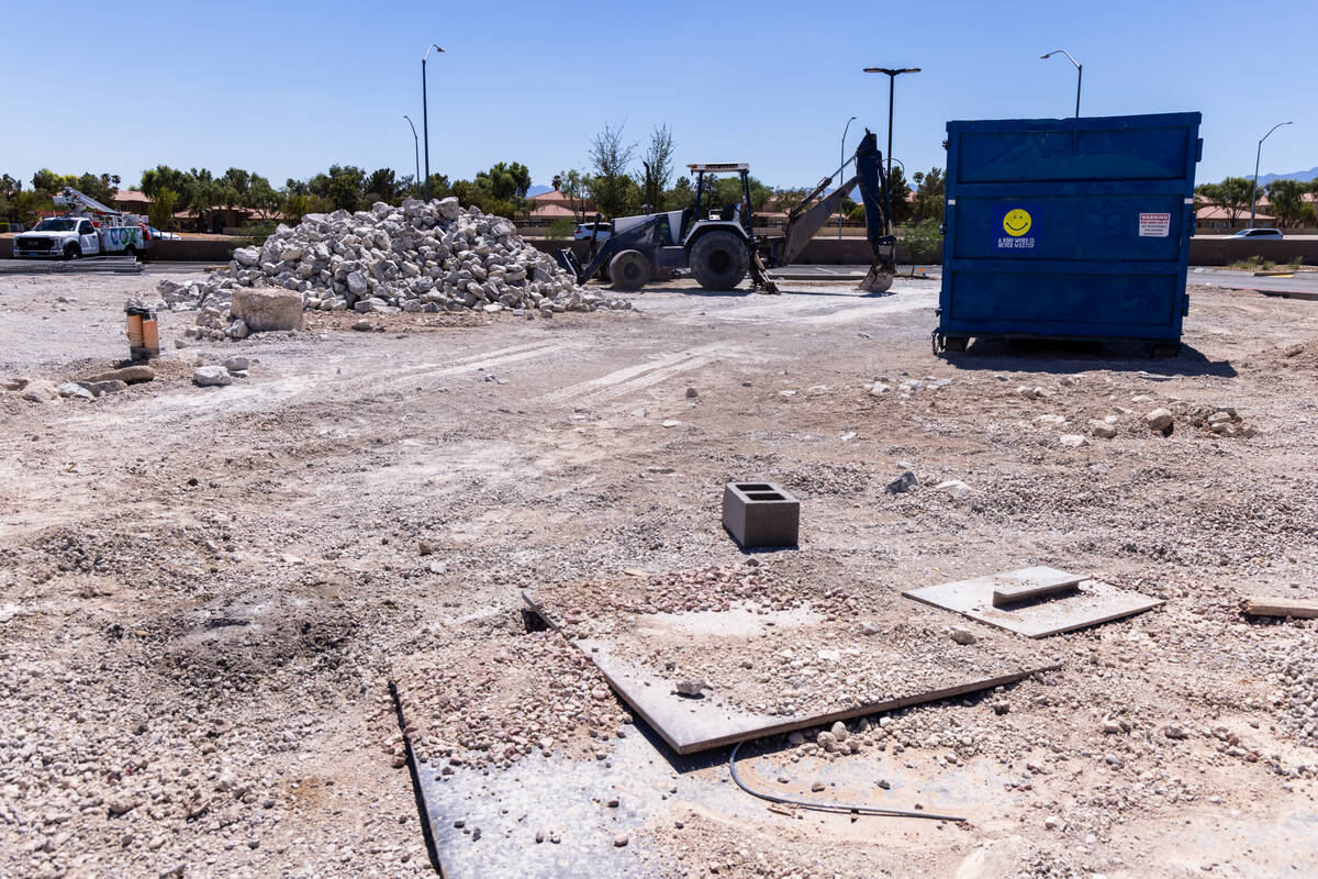 Construction equipment is seen in a plaza at the southeast corner of Rancho Drive and Lake Mead ...