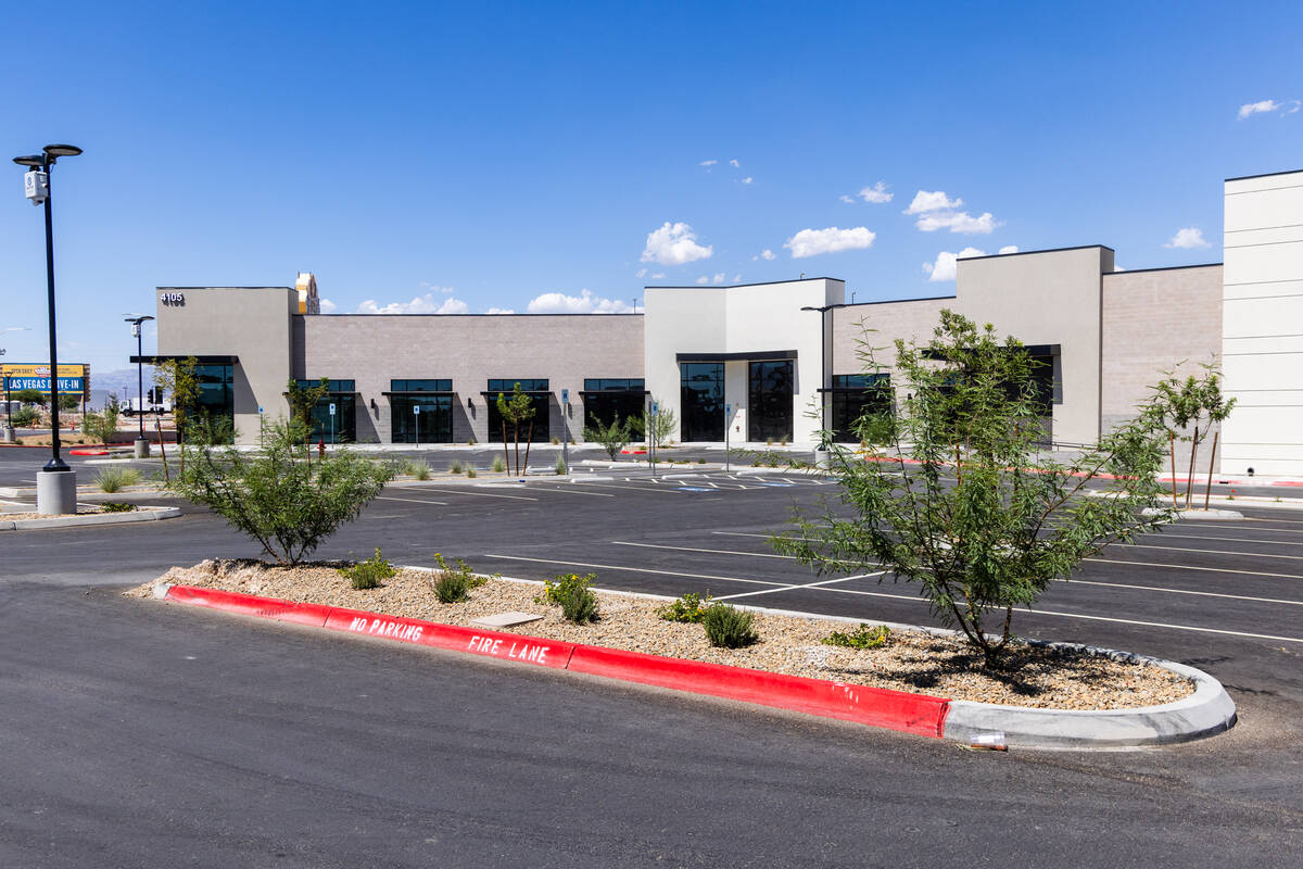 Newly constructed buildings are seen in a plaza at the southeast corner of Rancho Drive and Lak ...