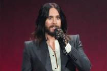 Jared Leto, cast member in "Tron: Ares," speaks during the Walt Disney Studios presen ...