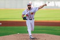 Aviators pitcher Ryan Magdic (46) delivers the ball during a baseball game against the Tacoma R ...