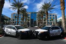 Metropolitan Police Department vehicles are seen in front of Metro headquarters Wednesday, Febr ...