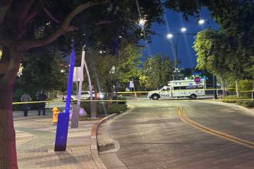 Police are investigating a stabbing Thursday, Aug. 27, 2026, in downtown Las Vegas that left on ...