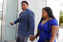 UNLV defensive lineman Cohen Fuller, left, who is seeking an injunction that would allow him to ...