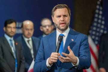 US Vice President JD Vance speaks at the Lake Lucerne Summit at the Buergenstock resort in Obbu ...