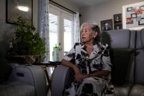 Antonia Gonzalez, a client of Rebuilding Together Southern Nevada, speaks at the home of her an ...