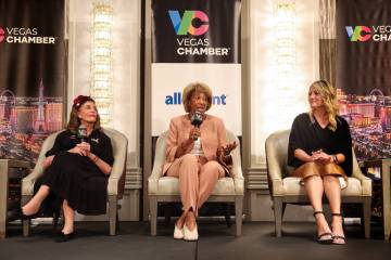 Las Vegas Mayor Shelley Berkley, left, North Las Vegas Mayor Pamela Goynes-Brown and Henderson ...