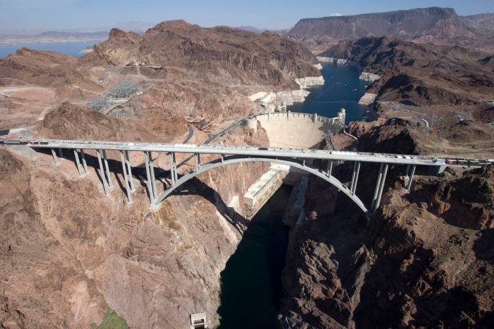 People walk across the Mike O'Callaghan-Pat Tillman Memorial Bridge over Black Canyon during th ...