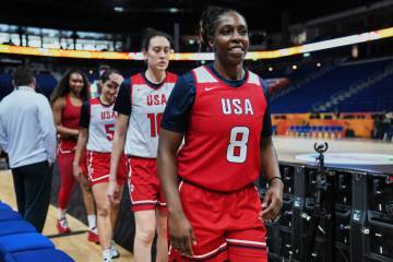 Chelsea Gray (8) of United States attends a training session ahead of the match between China a ...