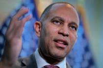 House Minority Leader Hakeem Jeffries, D-N.Y., talks to reporters at the U.S. Capitol on Jan. 3 ...