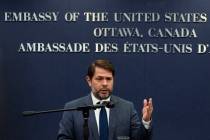 U.S. Sen. Ruben Gallego, D-Ariz., holds a news conference at the American embassy in Ottawa on ...