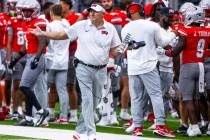 UNLV head coach Dan Mullen questions another referee penalty call for the Idaho State Bengals d ...