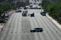 Police investigate a crash Thursday, Sept. 3, 2026, on North Lamb Boulevard near East Lone Moun ...