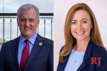Luke McCarthy (left) and Shannon Nordstrom (right), both candidates for Las Vegas City Council, ...