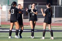 Palo Verde's forward Caitlynn Nick (10) celebrates her goal with her teammates during the ...