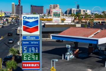 Chevron gas station prices are displayed in Las Vegas on Thursday, Sept. 3, 2026 (L.E. Baskow/L ...