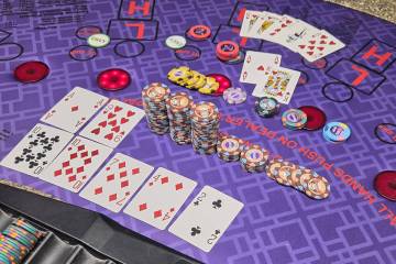 Maria D. won a $375,978 Mega Jackpot on Face-Up Pai Gow Poker with a seven-card heart straight ...