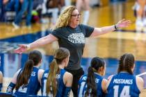 Shadow Ridge head coach Shannon Alia pleads her case for a call in their favor against Coronado ...