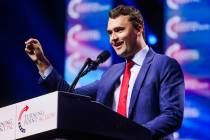 Conservative political activist Charlie Kirk speaks at a Turning Point USA event at the Thomas ...