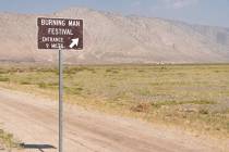 Road signage points the way to Burning Man in the Black Rock Desert in Gerlach, Nevada. (Larry ...