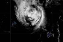 This satellite image shows Hurricane Lowell near Hawaii on Tuesday, Sept. 8, 2026. (NOAA via AP)