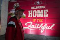 A 49ers fan outside a bar which has been transformed into the official San Francisco 49ers fan ...