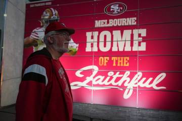 A 49ers fan outside a bar which has been transformed into the official San Francisco 49ers fan ...