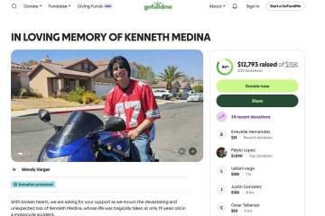 A screenshot shows a GoFundMe that was created to assist the family of Kenneth Medina with fune ...