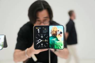 The iPhone Duo is displayed on Wednesday, Sept. 9, 2026, on the Apple campus in Cupertino, Cali ...