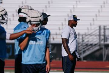 Centennial head coach DJ Campbell presides over practice on Friday, July 31, 2026, at Centennia ...